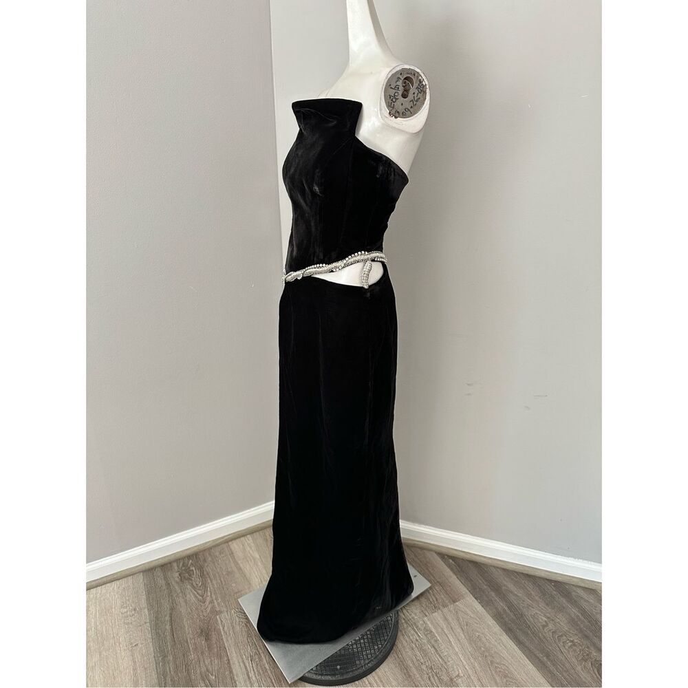 Strapless Black Maxi Dress with Embellished Waist - Picture 7 of 13